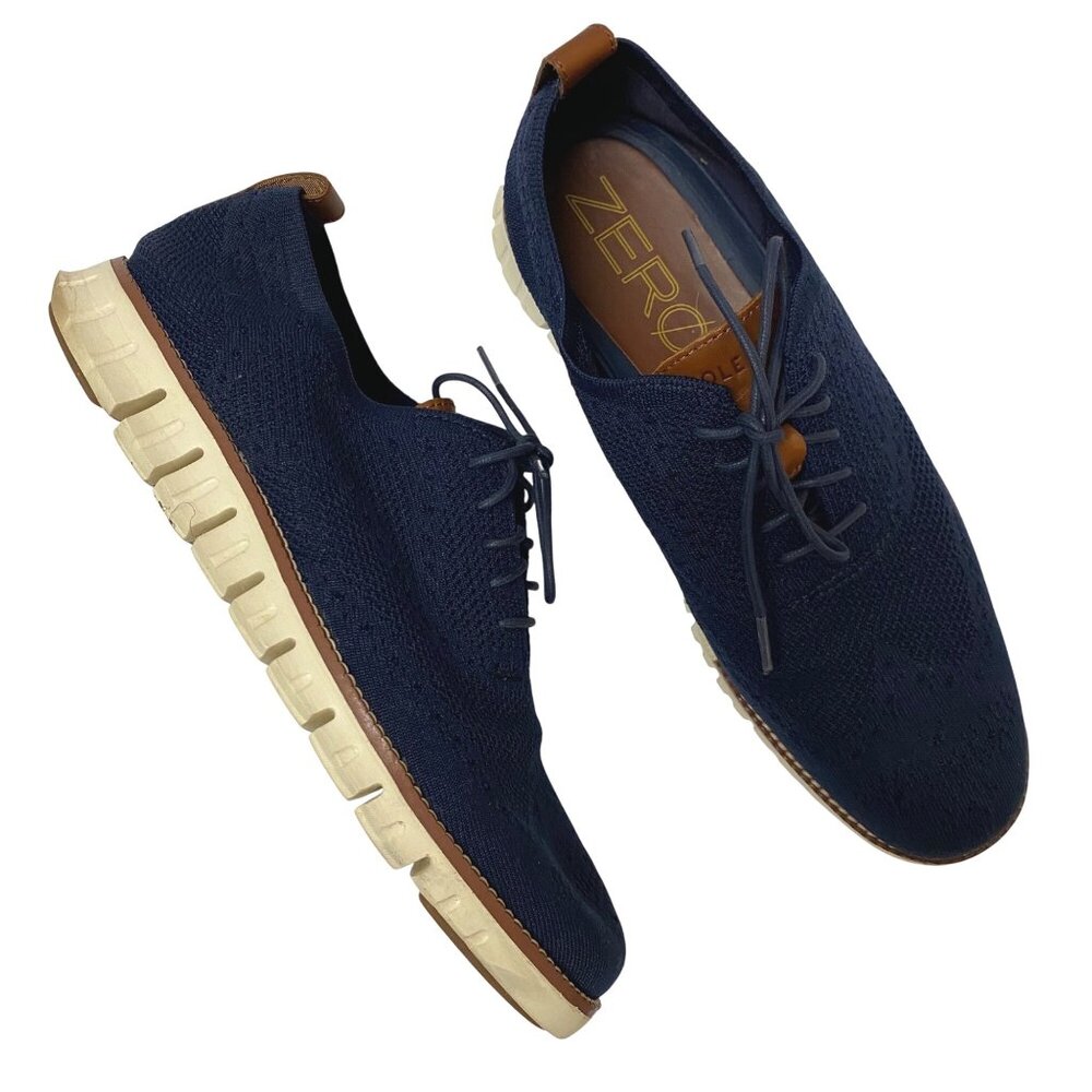 Cole Haan Zerogrand Wingtip Oxford Grand.OS C24947 Knit Navy Blue Shoes Mens 10M